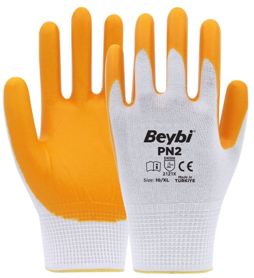 Beybi Pn-2 Poly Astarlı Nitril Sarı-Beyaz Eldiven No:10