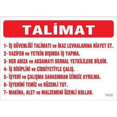 İkaz Levhası Talimat - 1418
