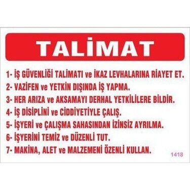 İkaz Levhası Talimat - 1418