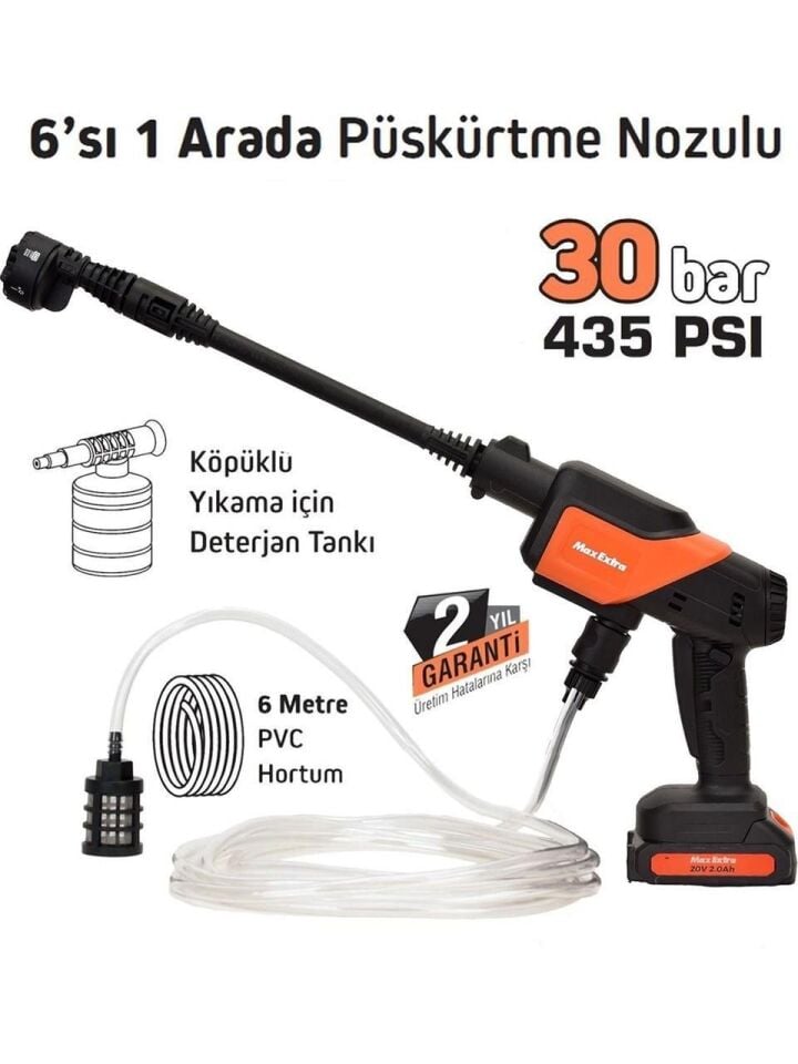 Max Extra MX5050 30 Bar  Akülü Basınçlı Yıkama Tabancası 20V 2.0Ah