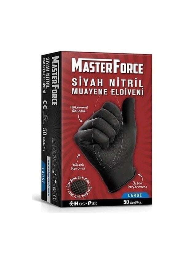 Has-Pet Masterforce Siyah Nitril Eldiven Pudrasız (L) 50'li