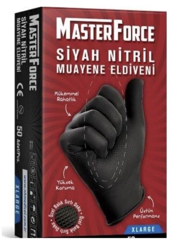 Has-Pet Masterforce Siyah Nitril Eldiven Pudrasız (XL) 50'li