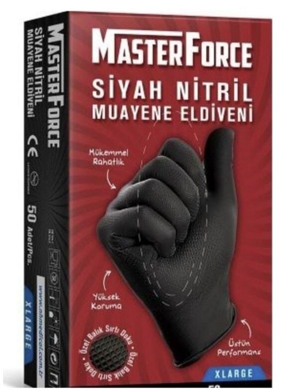 Has-Pet Masterforce Siyah Nitril Eldiven Pudrasız (XL) 50'li