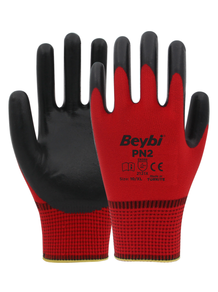 Beybi Pn-2 Poly Astarlı Nitril Kırmızı-Siyah Eldiven No:9