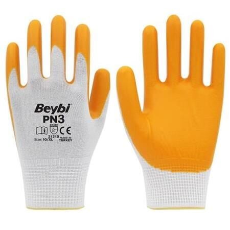Beybi Flex30 Pamuklu Nitril Sarı-Beyaz Eldiven No:10