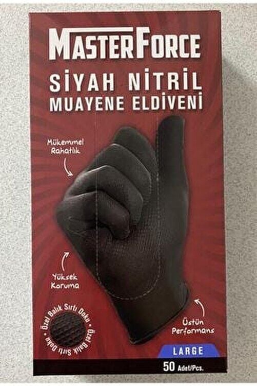 Has-Pet Masterforce Siyah Nitril Eldiven Pudrasız (M) 50'li