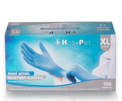 Has-Pet Mavi Nitril Muayene Eldiven Pudrasız (L) 100'lü