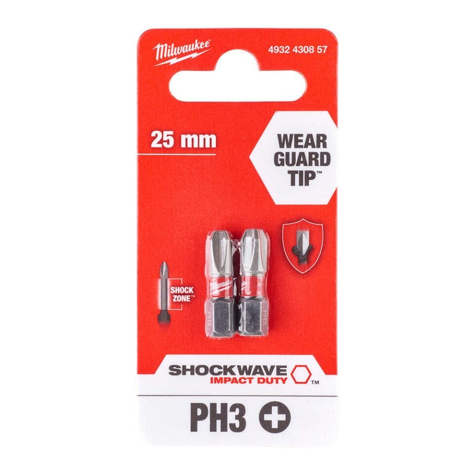 Milwaukee T4932430857 Bits Uç Ph3x25 Mm 2Lİ Shockwave