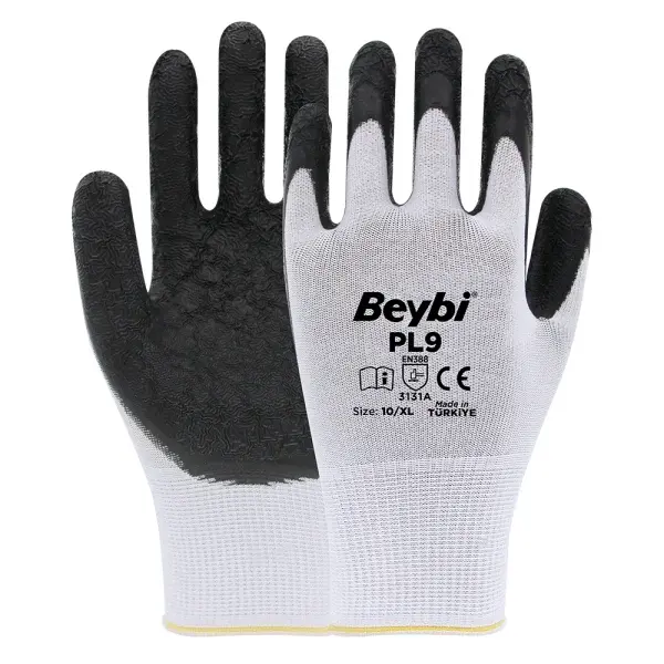 Beybi PL9 Polyester Örgü Tırtıklı Lateks Kaplı Siyah-Beyaz No:9