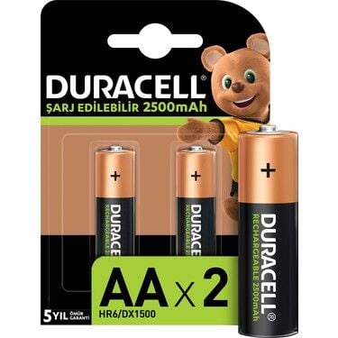 Duracell AA 2500 Mah Şarjlı Kalem Pil 2'li