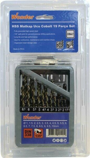 Wonder HSS Blisterli Metal Matkap Ucu 19 Parça Set Cobalt 1-10mm