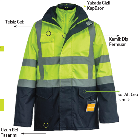 Oxford 5+1 İçi Polarlı Çift Renk  Parka Fosforlu Reflektörlü  (3XL)