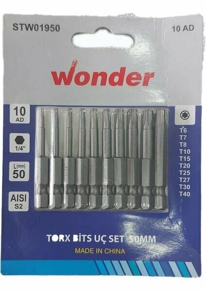 Wonder Delikli Torx Bits Uç Set 50Mm 10 Lu (T6,T7,T8,T10,T15,T20, T25, T27, T30,T40)