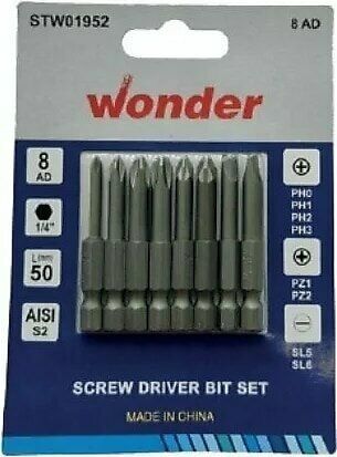 Wonder Düz Yıldız Pozi  Bits Uç Seti 25-50Mm 6 Lı (SL6,PH2,PZ2)