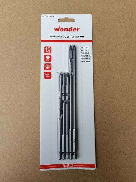 Wonder Yıldız  Bits Uç Seti 10'lu (Ph2  25x2  50x2 75x2 100x2 150x1 200Mmx1 )
