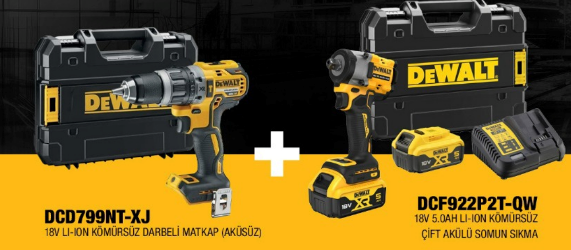 Dewalt DCD799NT-XJ Darbeli Matkap + DCF922P2T-QW Somun Sıkma