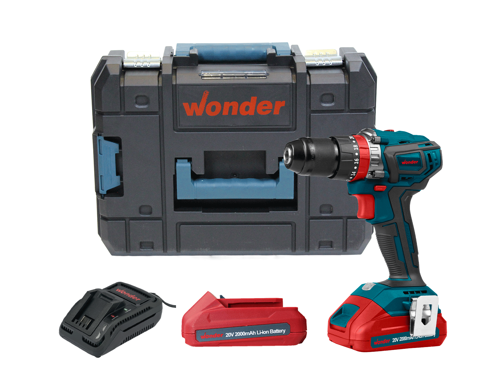 Wonder JDK6310C 20V 2.0Ah Li-ion Çift Akülü Kömürsüz Darbeli Matkap 50Nm SB15