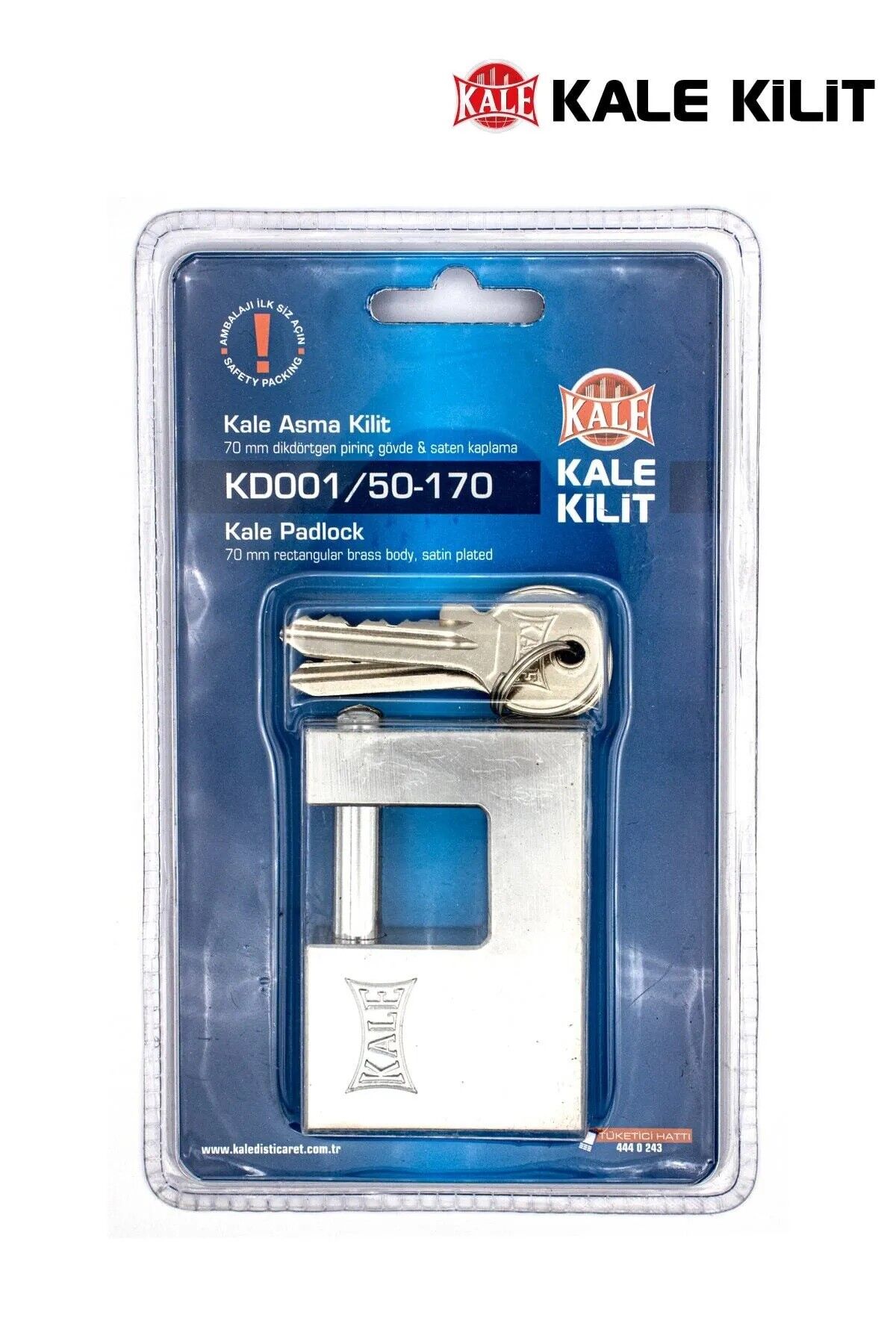 Kale Asma Kilit Kayar Milli Pirinç Saten 70mm