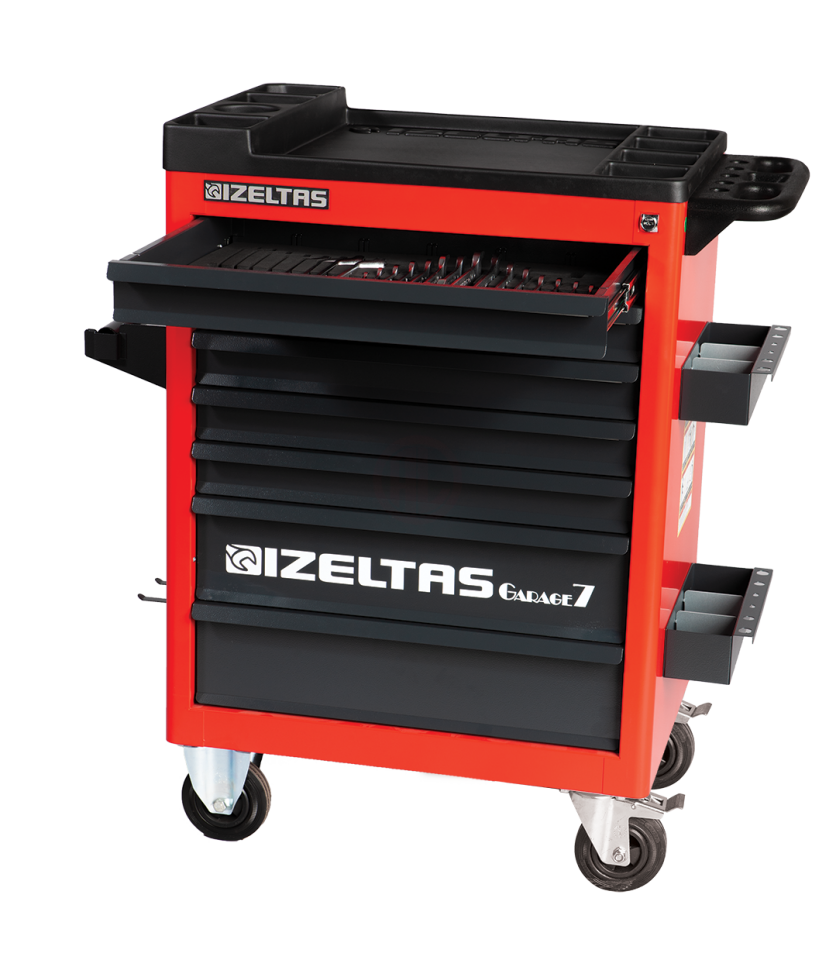 İzeltaş 7 Çekmeceli Garaj Mobil Takım Dolabı Kırmızı (Dolu-139)