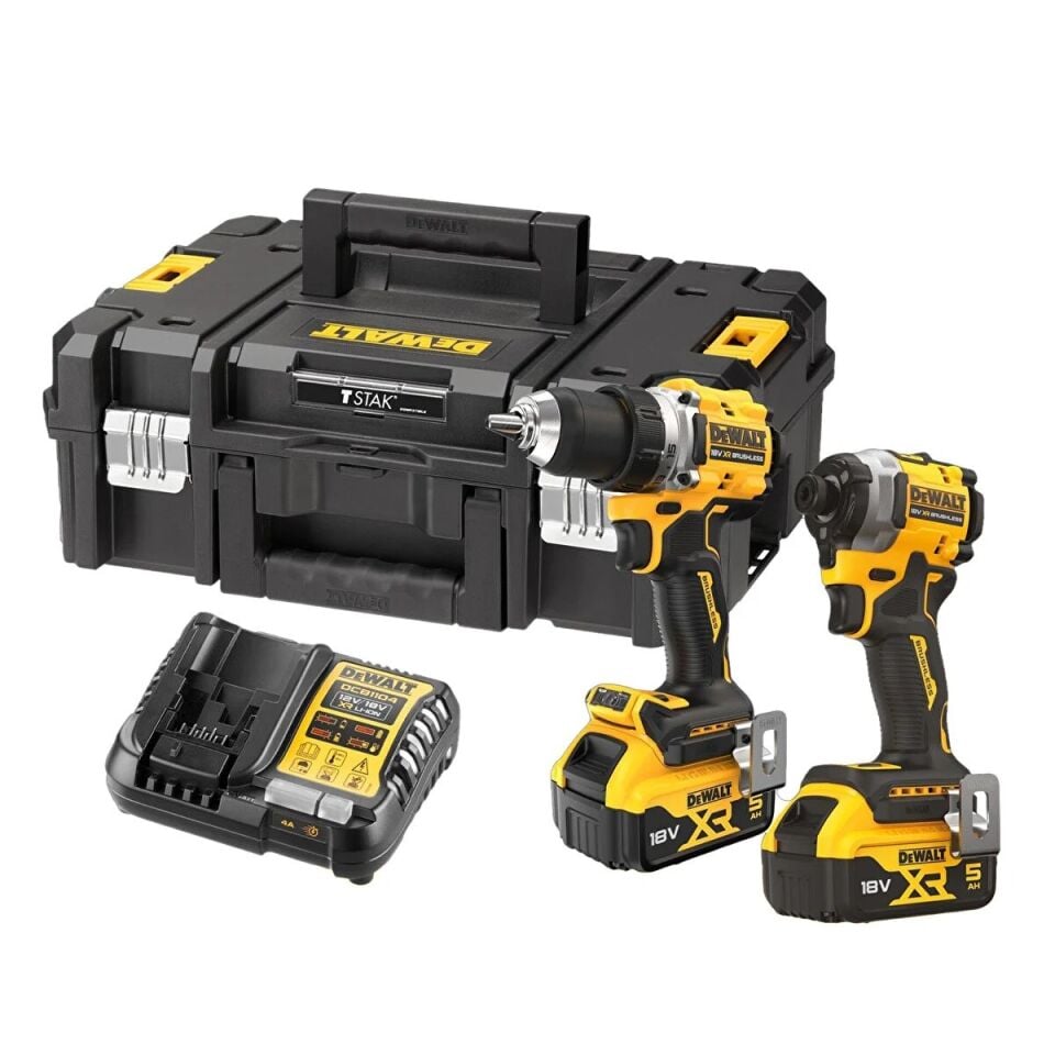 Dewalt DCK2051P2T 18V XR Kömürsüz Matkap ve Darbeli Vidalama Seti (DCD800 + DCF850) 2x5.0Ah Akü Şarj Aleti Çantalı
