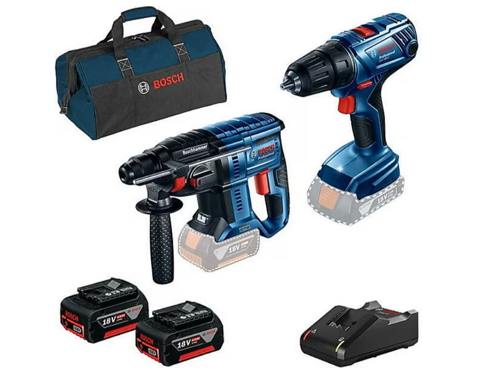 Bosch GBH 180 Kırıcı Delici + GSR 180 Vidalama 2'li Set 2x4.0ah Akü + Çanta