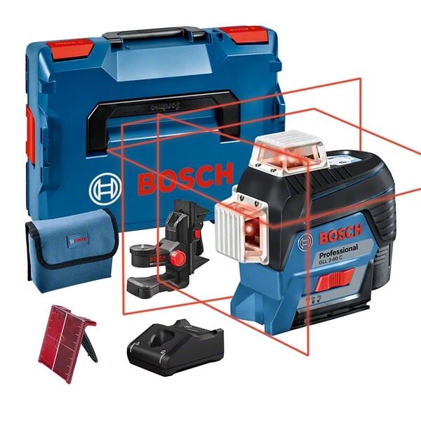 Bosch Düzlemse Kırmızı Çizgili Hizalama Lazer GLL 3-80 C+BT1 360 Derece Akülü