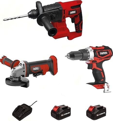 Attlas 3 Lü  Makina 2 Akülü Set 18V 4.0Ah ( Kömürsüz Matkap , Kömürsüz Avuç Taşlama Makinesi , Daire Testere Makinası )