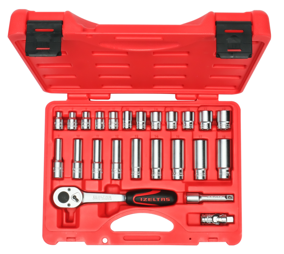 İzeltaş 3/8” Altı Köşe Lokma Anahtar Set (24 parça, mm)