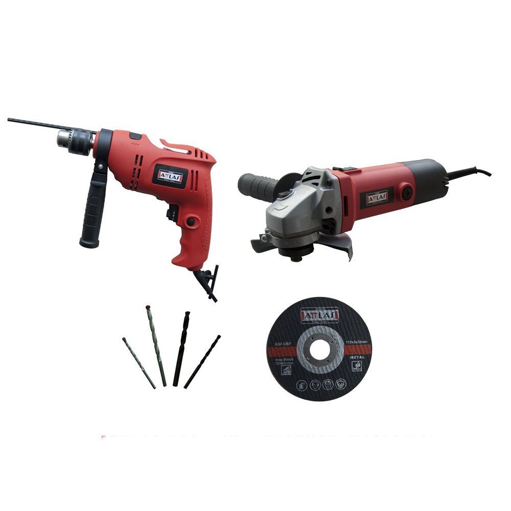 Attlas 2 Li  Makina 2 Akülü Set 18V 4.0Ah (Kömürsüz Darbeli Matkap , Kömürsüz Avuç Taşlama Makinesi )