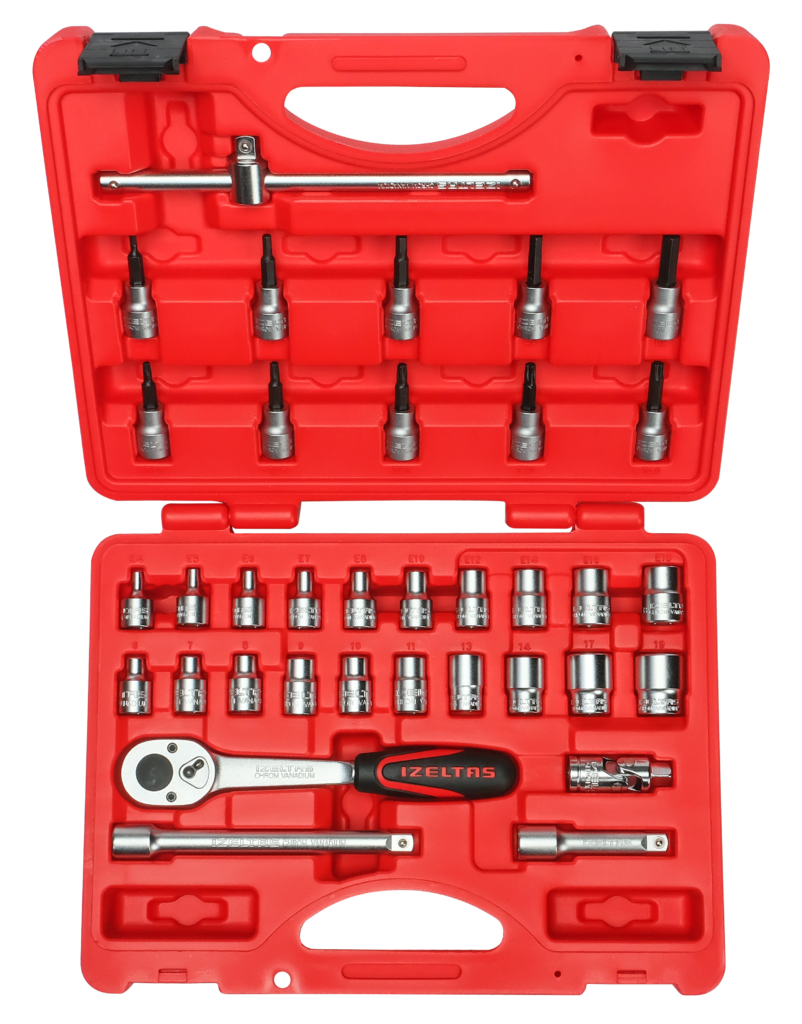 İzeltaş 3/8” Altı Köşe Lokma Anahtar  & Lokma Allen Set  (35 parça, mm)