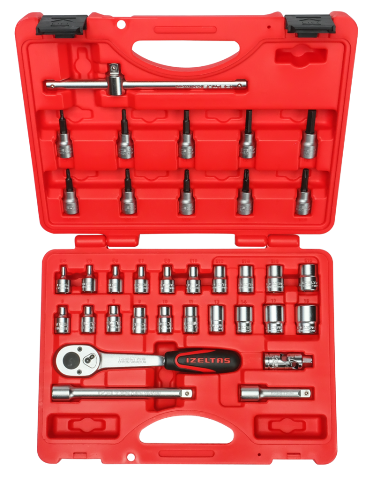 İzeltaş 3/8” Altı Köşe Lokma Anahtar  & Lokma Allen Set  (35 parça, mm)