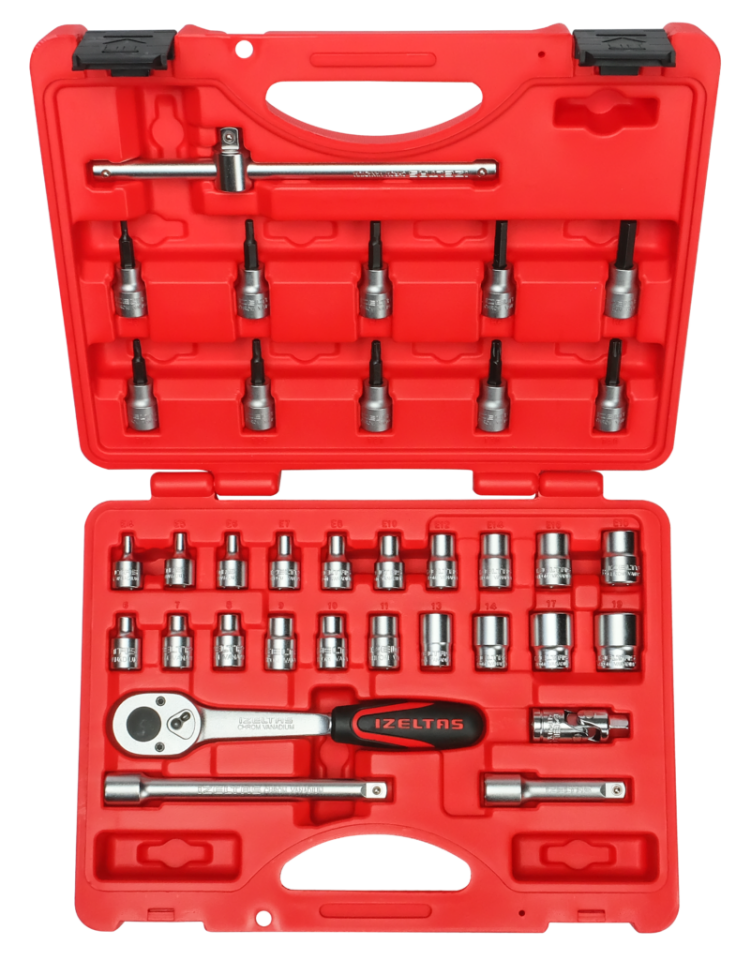 İzeltaş 3/8” Altı Köşe Lokma Anahtar  & Lokma Allen Set  (35 parça, mm)