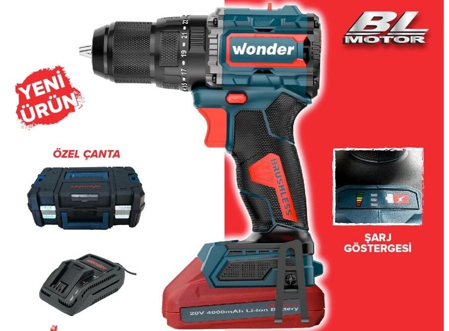 Wonder WAM26S2 20V 2.0Ah Li-ion Çift Akülü Kömürsüz Darbeli Matkap 85Nm