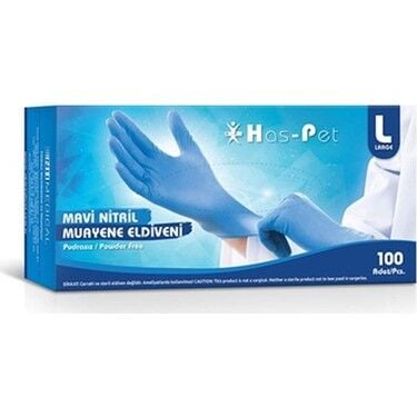 Has-Pet Mavi Nitril Muayene Eldiven Pudrasız (S) 100'lü