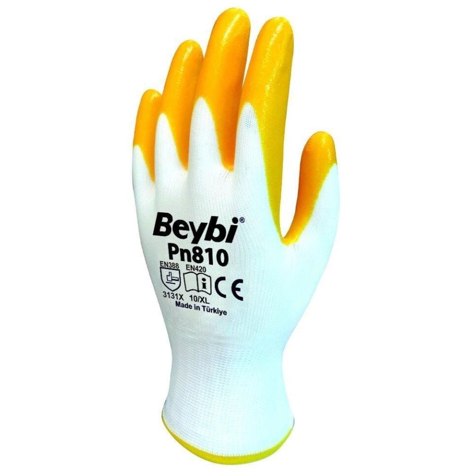 Beybi PN-810 Astarlı Nitril Eldiven Beyaz/Sarı No:10