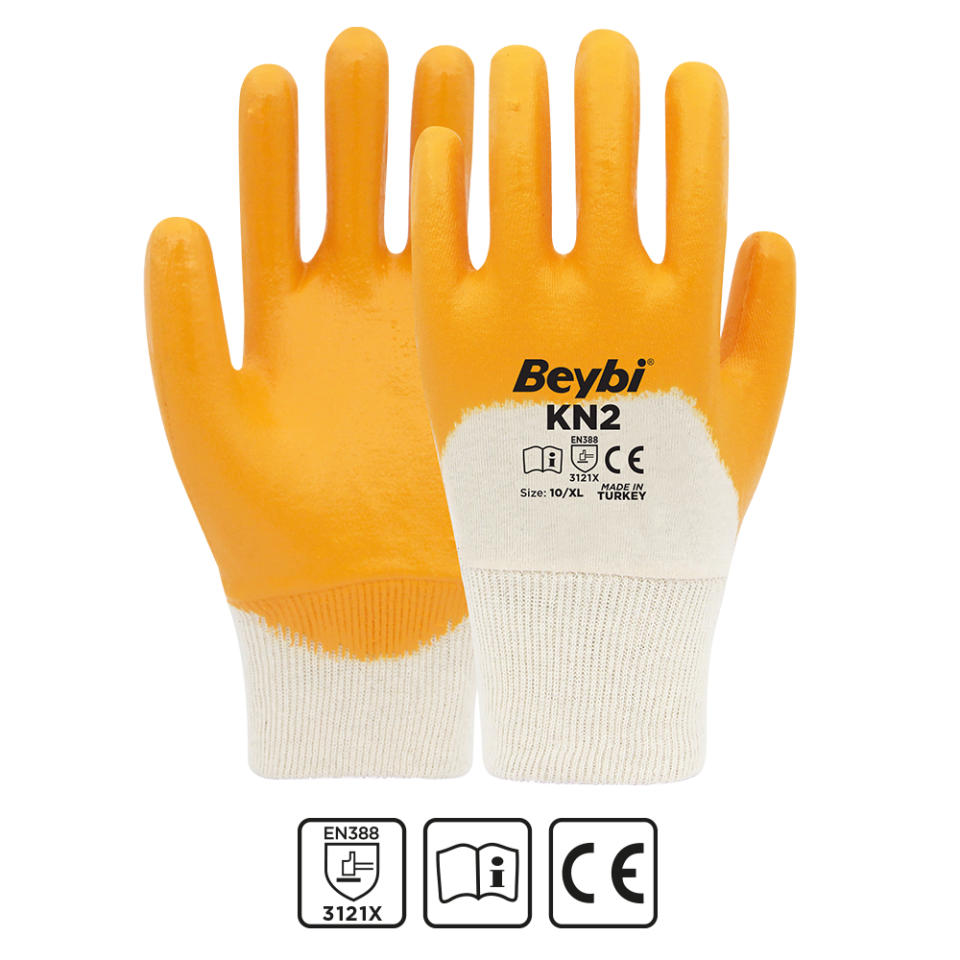 Beybi Kn-2 Pamuk Astarlı Nitril Eldiven Sarı No:10