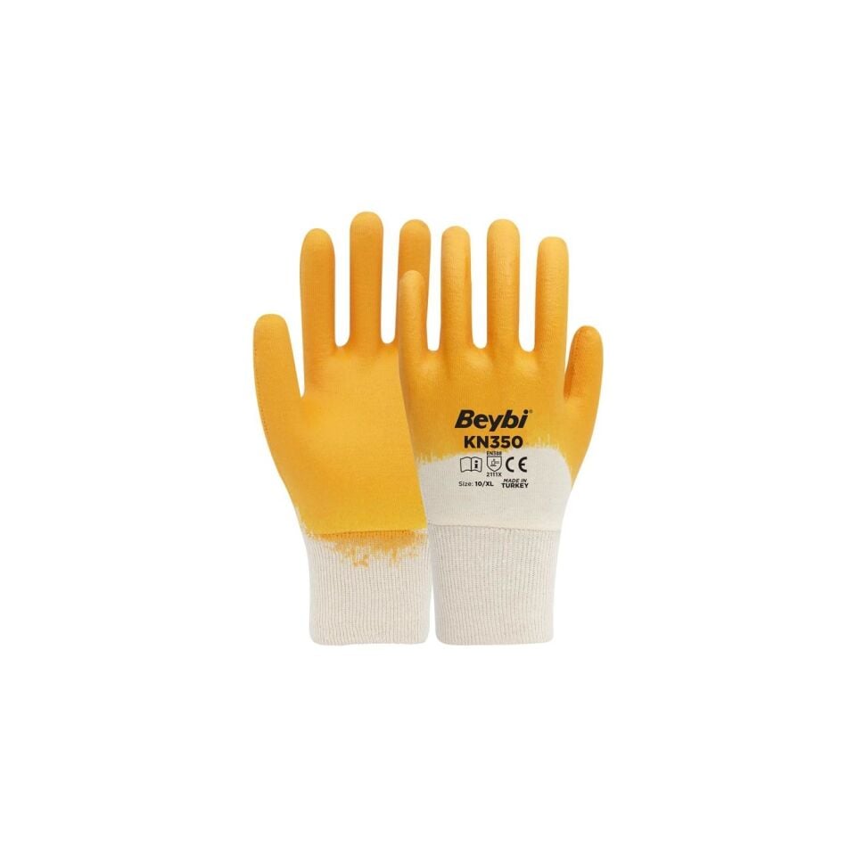 Beybi Kn-350 Pamuk Astarlı Nitril Eldiven Sarı No:9
