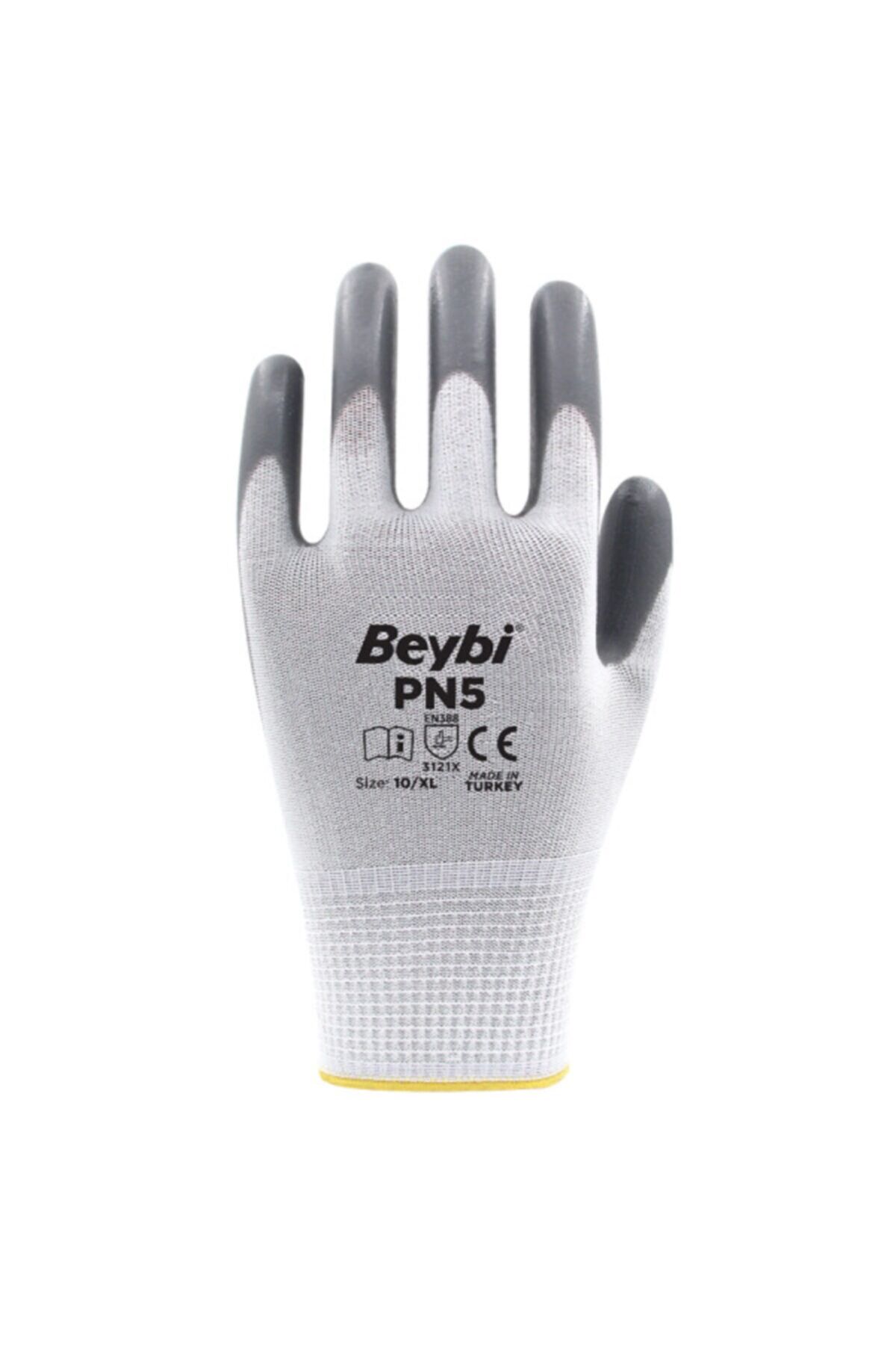 Beybi Pn-5 Polyester Nitril Eldiven Gri/Beyaz No:10
