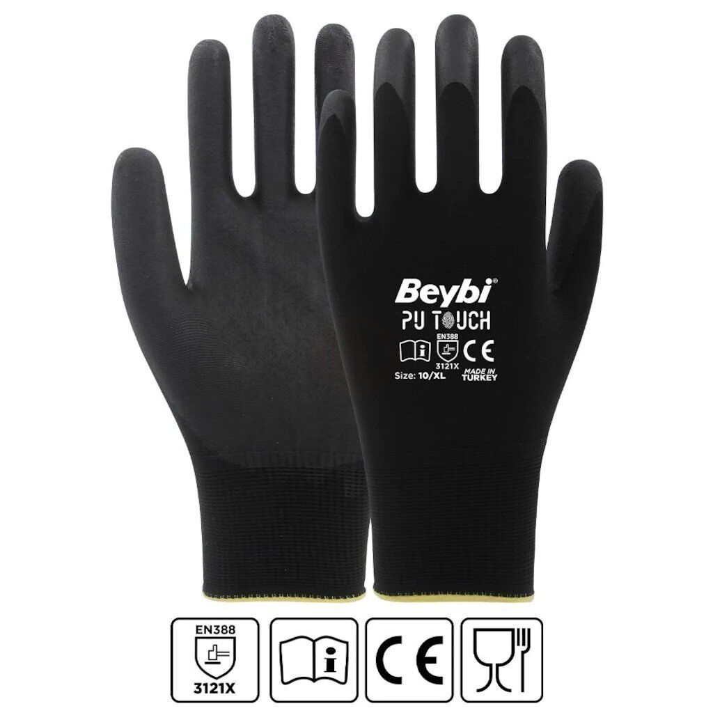 Beybi Pu Touch Poliüretan Kaplı Eldiven Siyah No:10