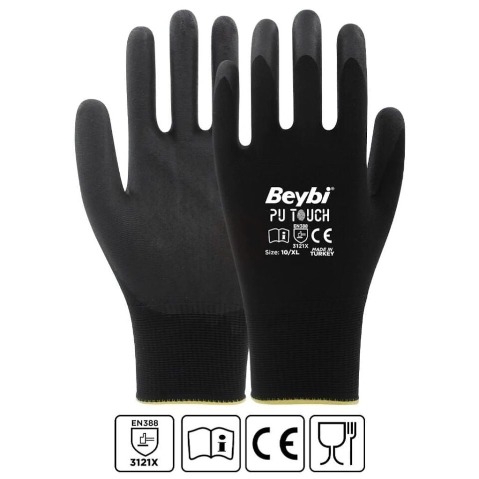 Beybi Pu Touch Poliüretan Kaplı Eldiven Siyah No:10