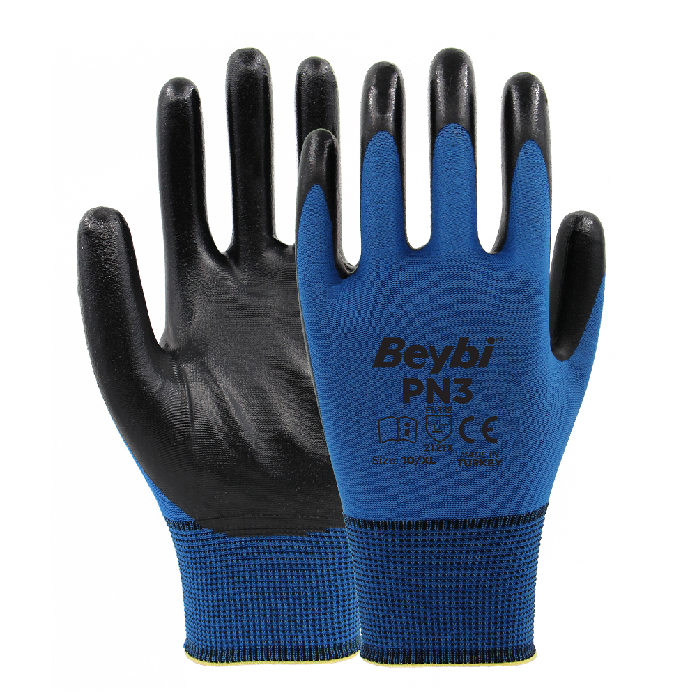 Beybi Pn-3 Poly Astarlı Nitril Mavi-Siyah Eldiven No:9
