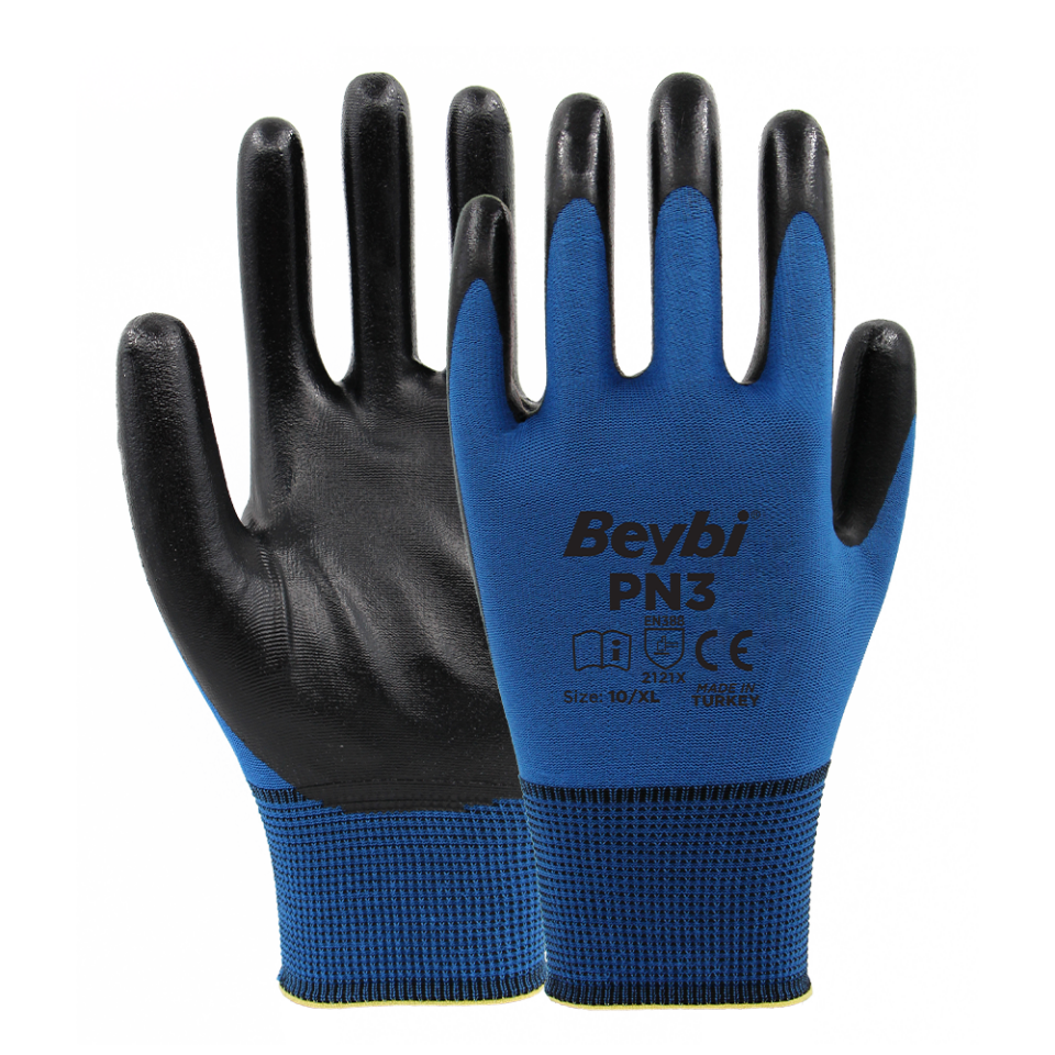 Beybi Pn-3 Poly Astarlı Nitril Mavi-Siyah Eldiven No:9