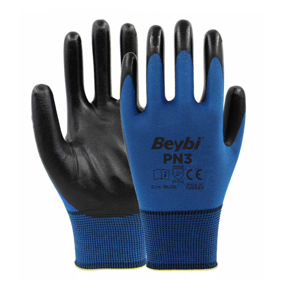 Beybi Pn-3 Poly Astarlı Nitril Mavi-Siyah Eldiven No:9