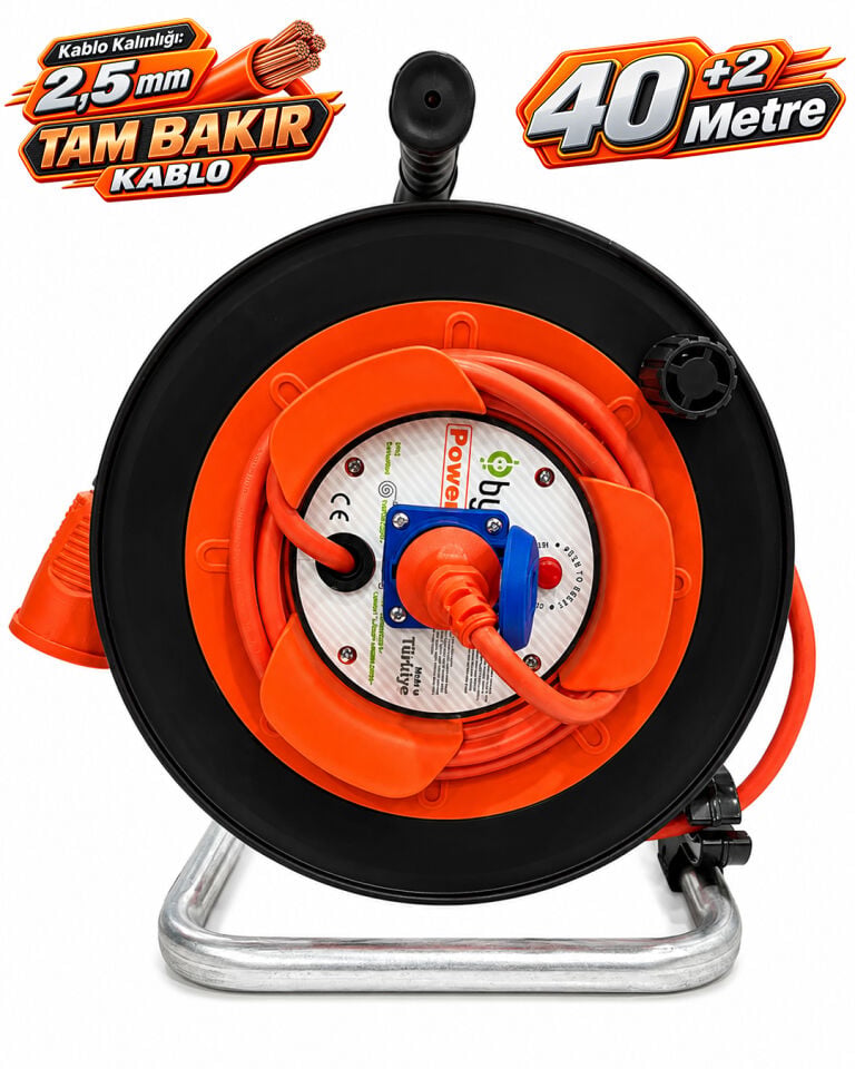 BYLION  Elektrikli Araç Şarj Uzatma Kablo Makarası Kapaklı Priz 2.5mm Tam Bakır Kablo (Ev Tipi Şarj 3,5KW Monofaze Cihazlara Uygun)