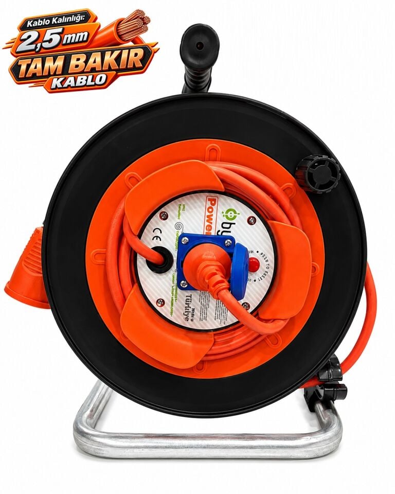 BYLION  Elektrikli Araç Şarj Uzatma Kablo Makarası Kapaklı Priz 2.5mm Tam Bakır Kablo (Ev Tipi Şarj 3,5KW Monofaze Cihazlara Uygun)
