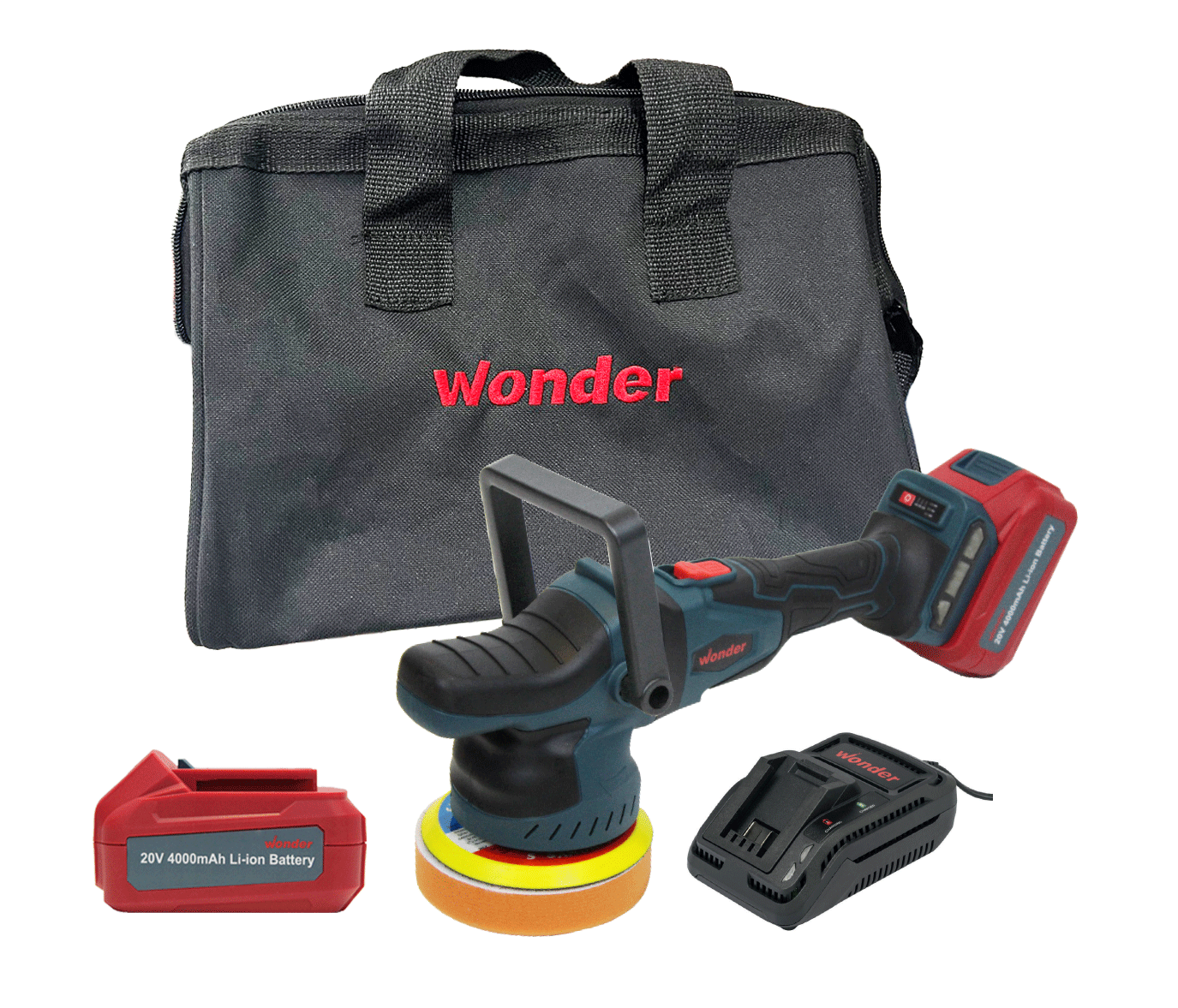 Wonder WAZ11S 20V 4.0Ah Li-ion Çift Akülü Kömürsüz Orbital Polisaj 125Mm