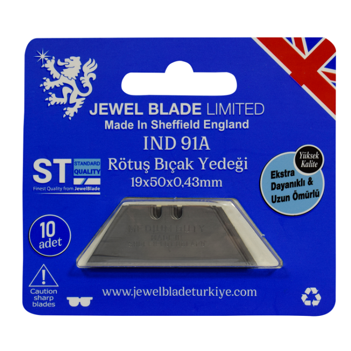 Jewel IND 91A-1303 Halı Bıçağı Yedek Ağzı 19x50mm 0,43mm 10lu