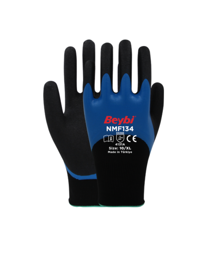 Beybi NMF-134 Double Mikro 3/4 Nitril Kaplı Eldiven No:9