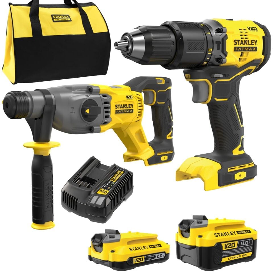 Stanley 18V Şarjlı Kömürsüz Darbeli Matkap & Şarjlı Kırıcı Delici 1x4Ah + 1x2Ah Akü