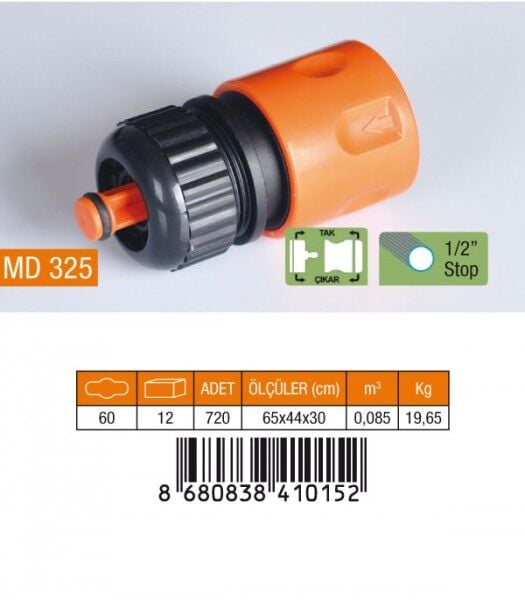Medalyan MD 325 Hortum Adaptörü 1/2''Stoplu
